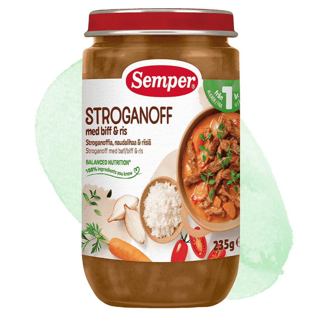 Stroganoffia, naudanlihaa & riisiä 1v